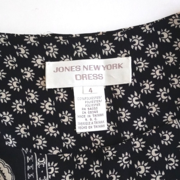 Vintage Jones New York Black & Cream Tunic Dress Elegant Elephant Motif 4 - Picture 2 of 13
